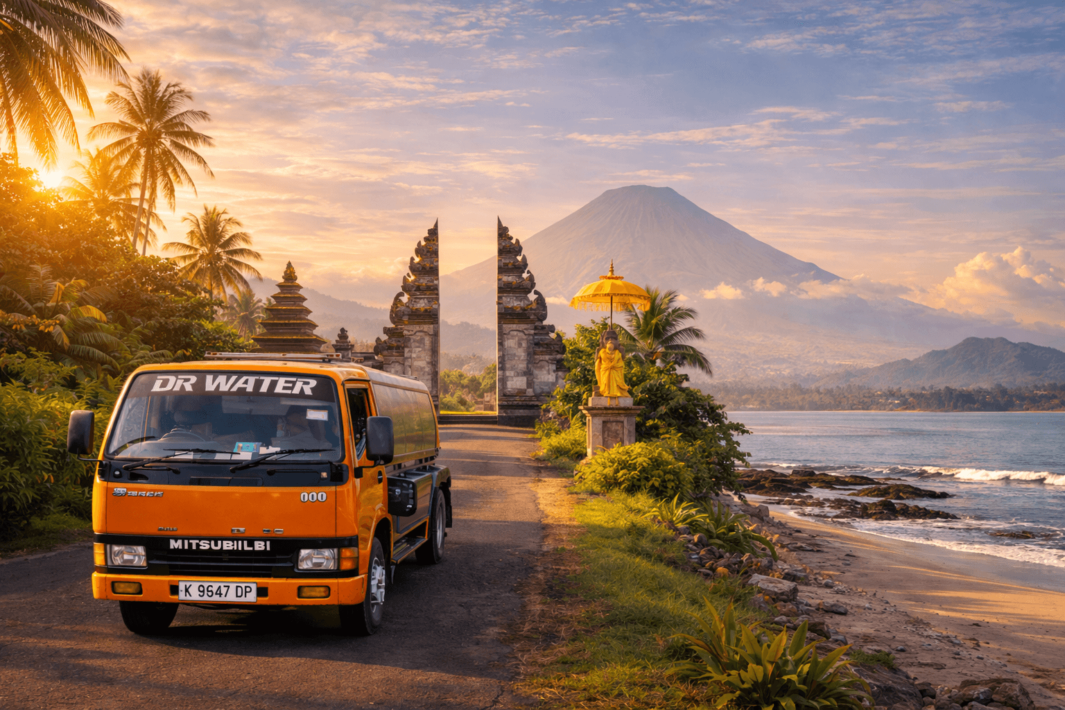 Truk tangki supplier air bersih Bali dari DR Water Supply siap mengirim ke villa dan hotel