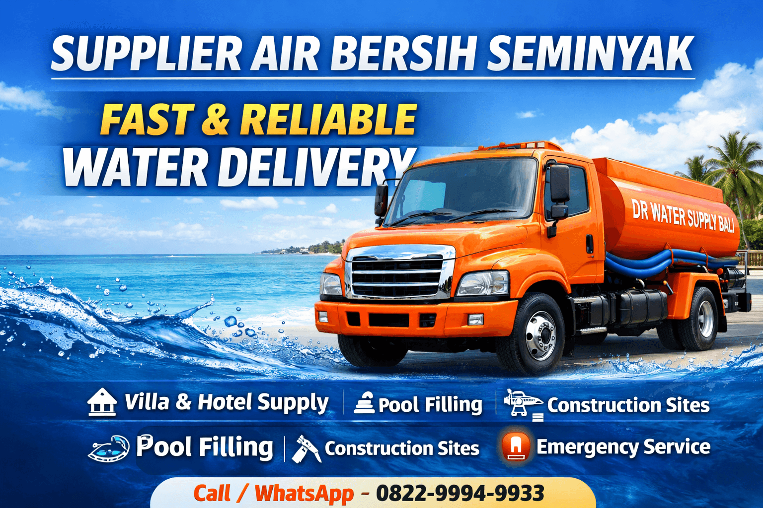 Supplier Air Bersih Seminyak Bali – Fast & Reliable Water Delivery for Villas & Businesses
